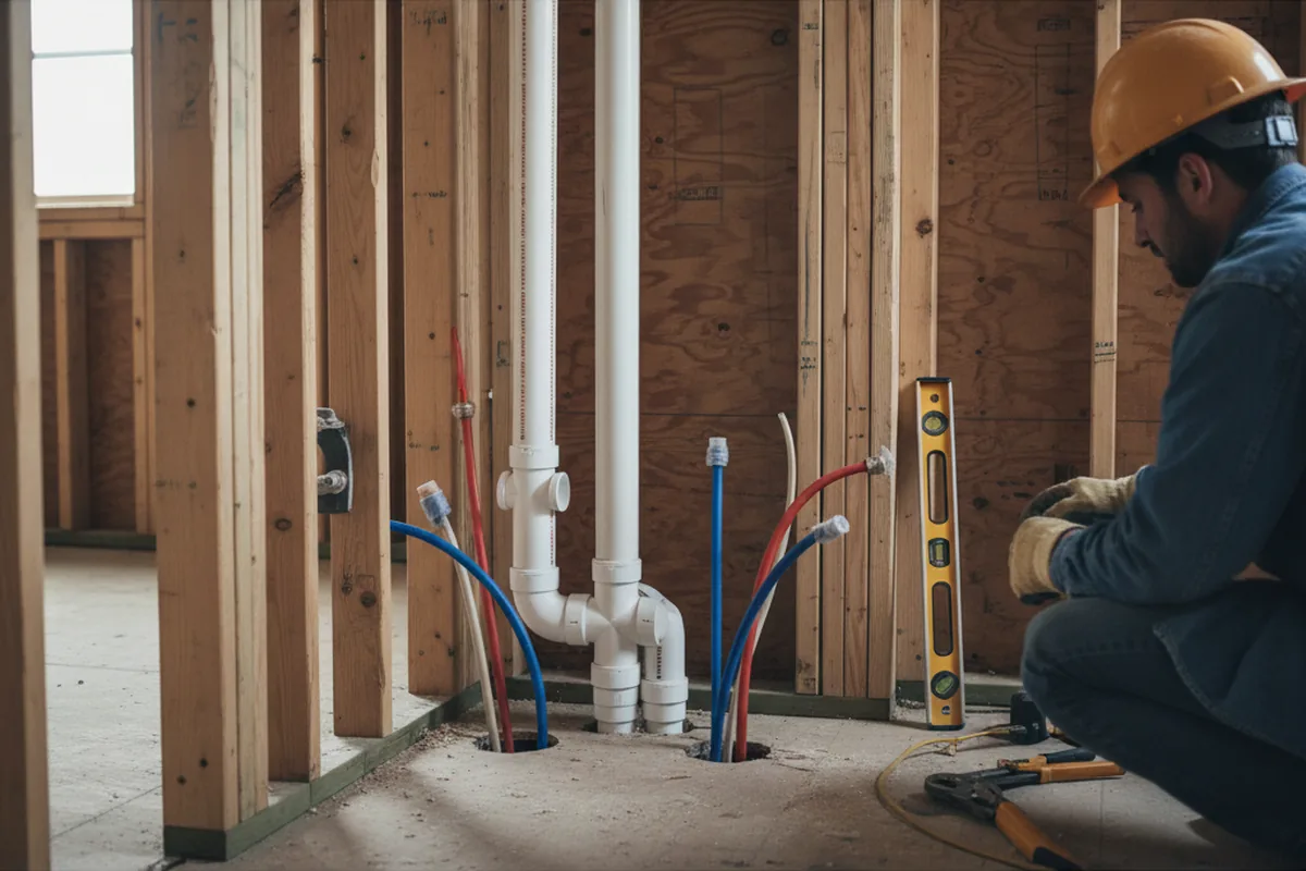 Drain and supply rough-in during Sump Pump Repair in Wayne